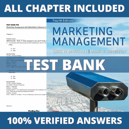 Test Bank for Marketing Management 4th Edition (Marshall, 2022)
