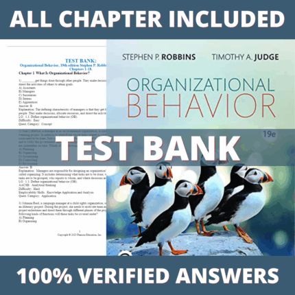 Test Bank for Organizational Behavior, Global 19th Edition (Robbins, 2022)