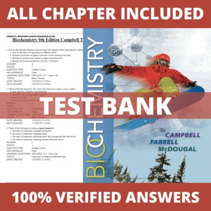 Test Bank for Biochemistry 9th Edition by Mary Campbell