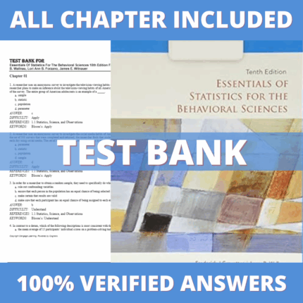 Test Bank for Essentials of Statistics for the Behavioral Sciences 10th Edition (Gravetter, 2021)