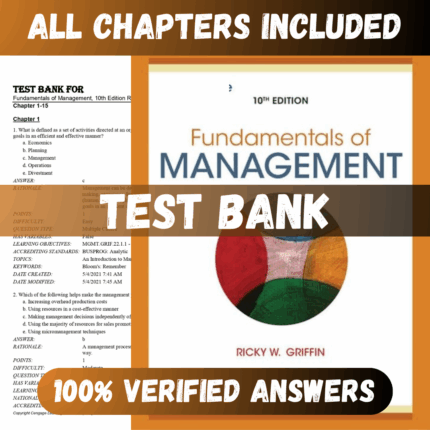 Test Bank Fundamentals of Management 10th Edition (Griffin, 2021)