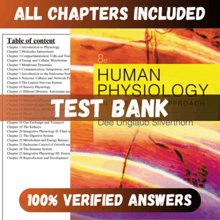Test Bank Human Physiology An Integrated Approach 8th Edition (Silverthorn, 2020)