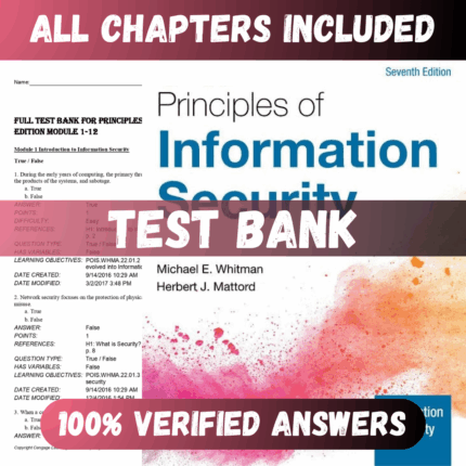 Test Bank Principles of Information Security 7th Edition (Whitman,2021)