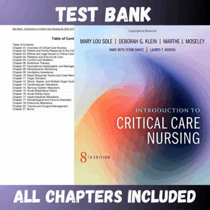 Test Bank for Introduction to Critical Care Nursing 8th Edition (Mary)  | All Chapters