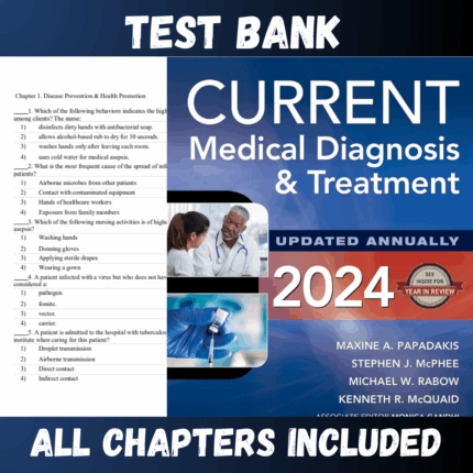 Test Bank for CURRENT Medical Diagnosis and Treatment 2024 63rd Edition (Maxine)  | All Chapters