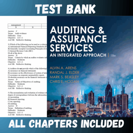 Test Bank - Auditing and Assurance Services, 18th Edition by Arens