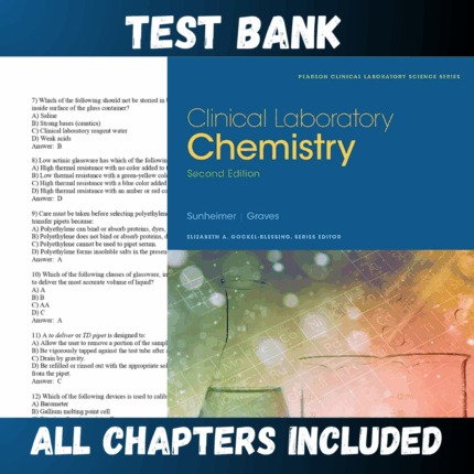 Test Bank - Clinical Laboratory Chemistry 2nd Edition by Robert Sunheimer