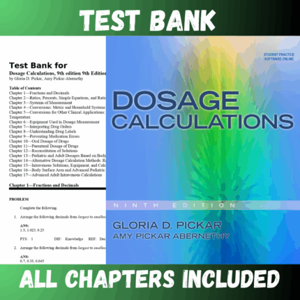 Test Bank - Dosage Calculations 9th Edition by Pickar, 2012)