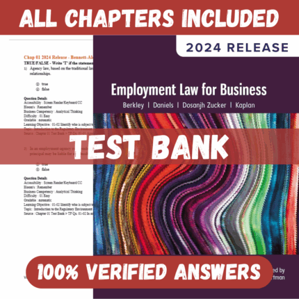 Test Bank for Employment Law for Business, 2024 Release by Bennett-Alexander