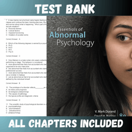 Test Bank - Essentials of Abnormal Psychology 8th Edition by V. Durand