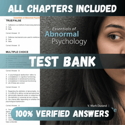 Test Bank Essentials of Abnormal Psychology 8th Edition (V. Durand, 2018)