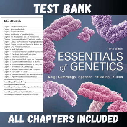 Test Bank - Essentials of Genetics, 10th Edition by Klug