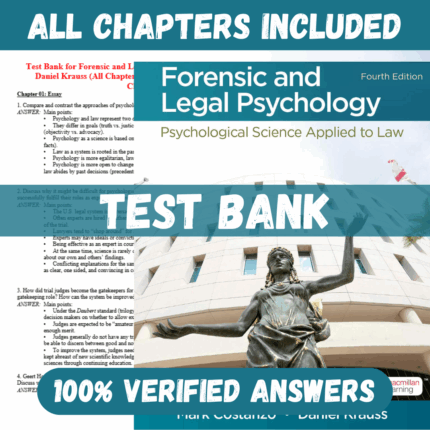 Test Bank for Forensic and Legal Psychology 4th Edition By Mark Costanzo