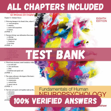 Test Bank for Fundamentals of Human Neuropsychology 8th Edition By Bryan Kolb