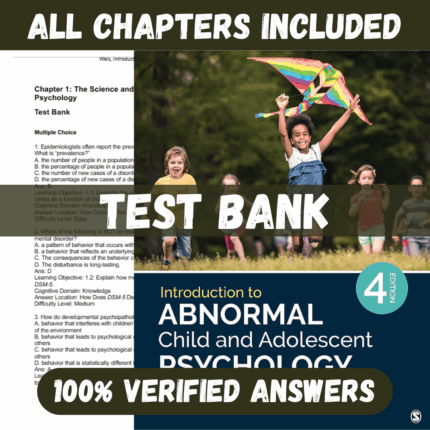 Test Bank for Introduction to Abnormal Child and Adolescent Psychology, 4th Edition by Robert Weis