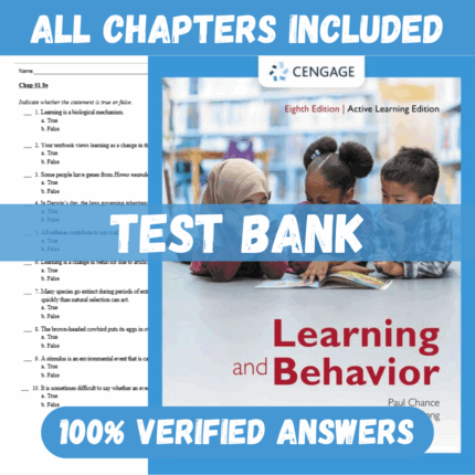 Test Bank for Learning and Behavior, 8th Edition by Paul Chance