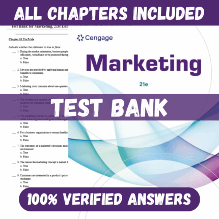 Test Bank for Marketing, 21st Edition by William M. Pride