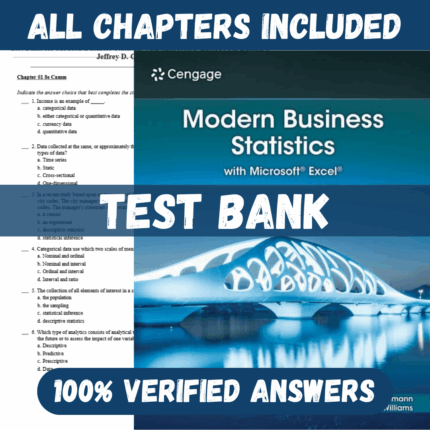 Test Bank for Modern Business Statistics with Microsoft Excel, 8th Edition by Jeffrey D. Camm