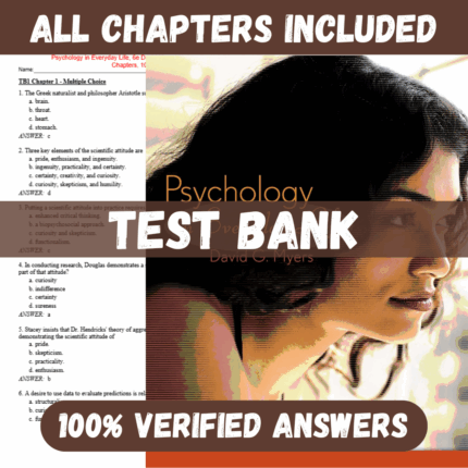 Test Bank for Psychology in Everyday Life 6th Edition By David Myers