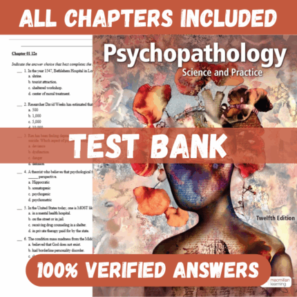 Test Bank for Psychopathology: Science and Practice, 12th Edition by Ronald J. Comer
