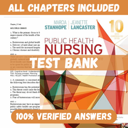 Test Bank for Public Health Nursing, 10th Edition by Marcia Stanhope
