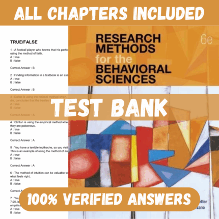 Test Bank for Research Methods for the Behavioral Sciences 6th Edition by Gravetter