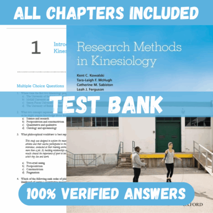 Test Bank for Research Methods in Kinesiology 1st Edition by Kent Kowalski
