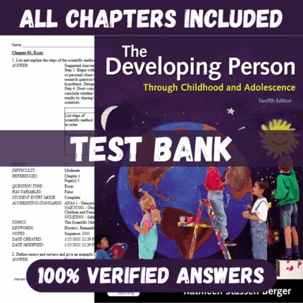 Test Bank for The Developing Person Through Childhood and Adolescence 12th Edition By Kathleen Stassen