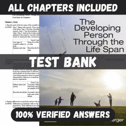 Test Bank for The Developing Person Through the Life Span 12th Edition By Stassen