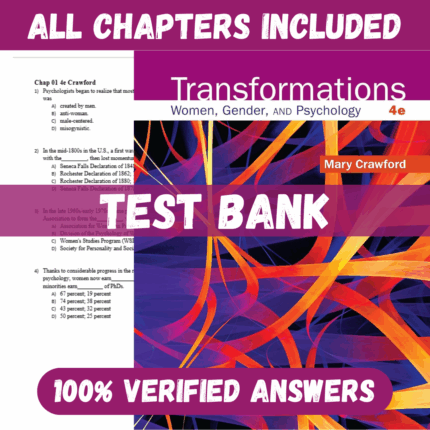 Test Bank for Transformations: Women, Gender, and Psychology, 4th Edition by Crawford