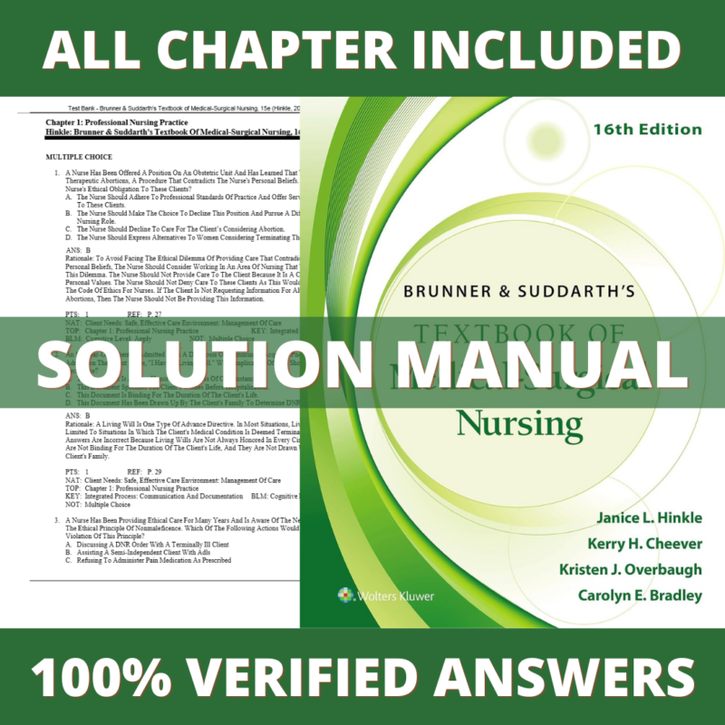 Test Bank for Brunner and Suddarth's Textbook of Medical-Surgical Nursing, 16th Edition by Hinkle, Cheever